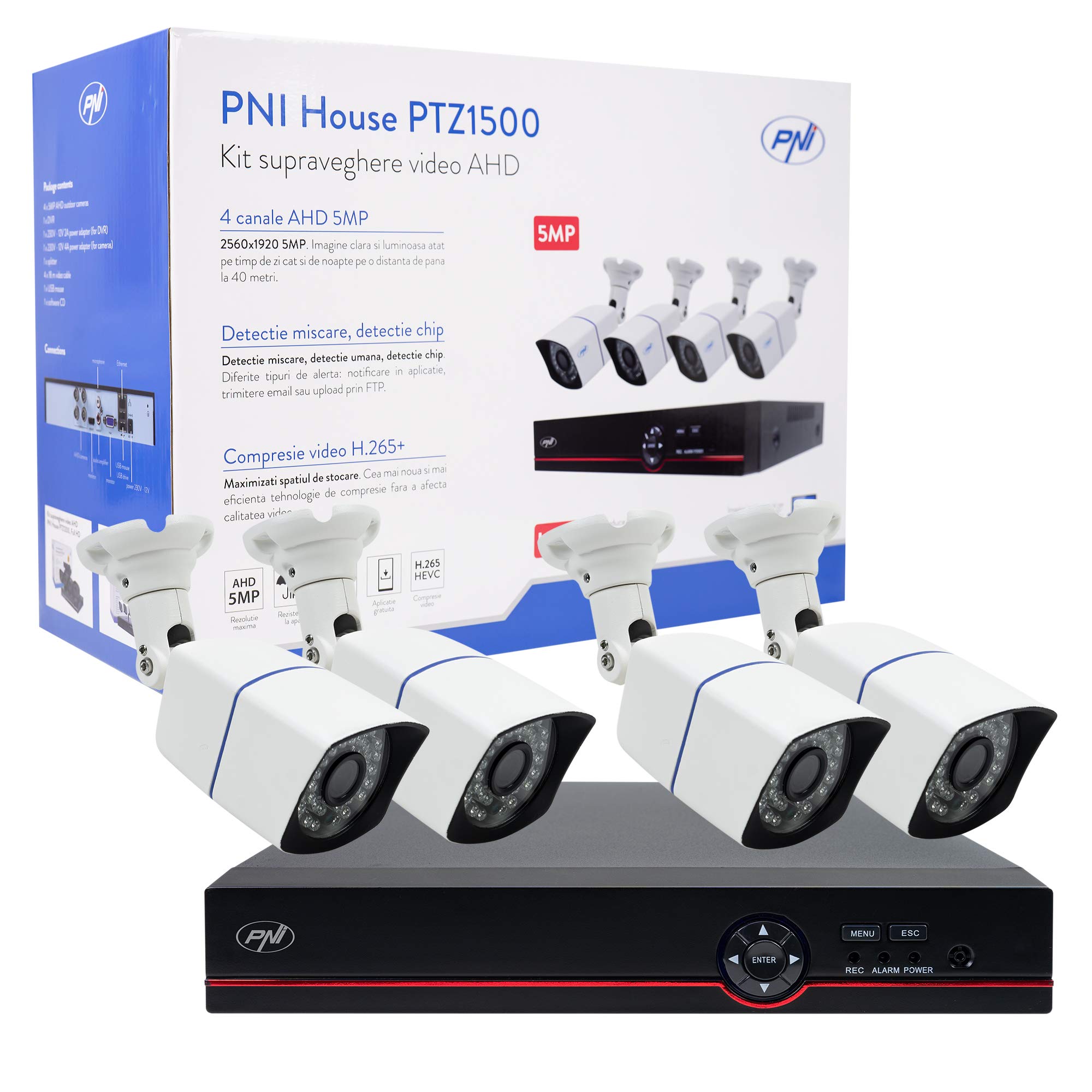 PNI House PTZ1500 Kit Vidéosurveillance 5MP 4 Caméras Extérieur
