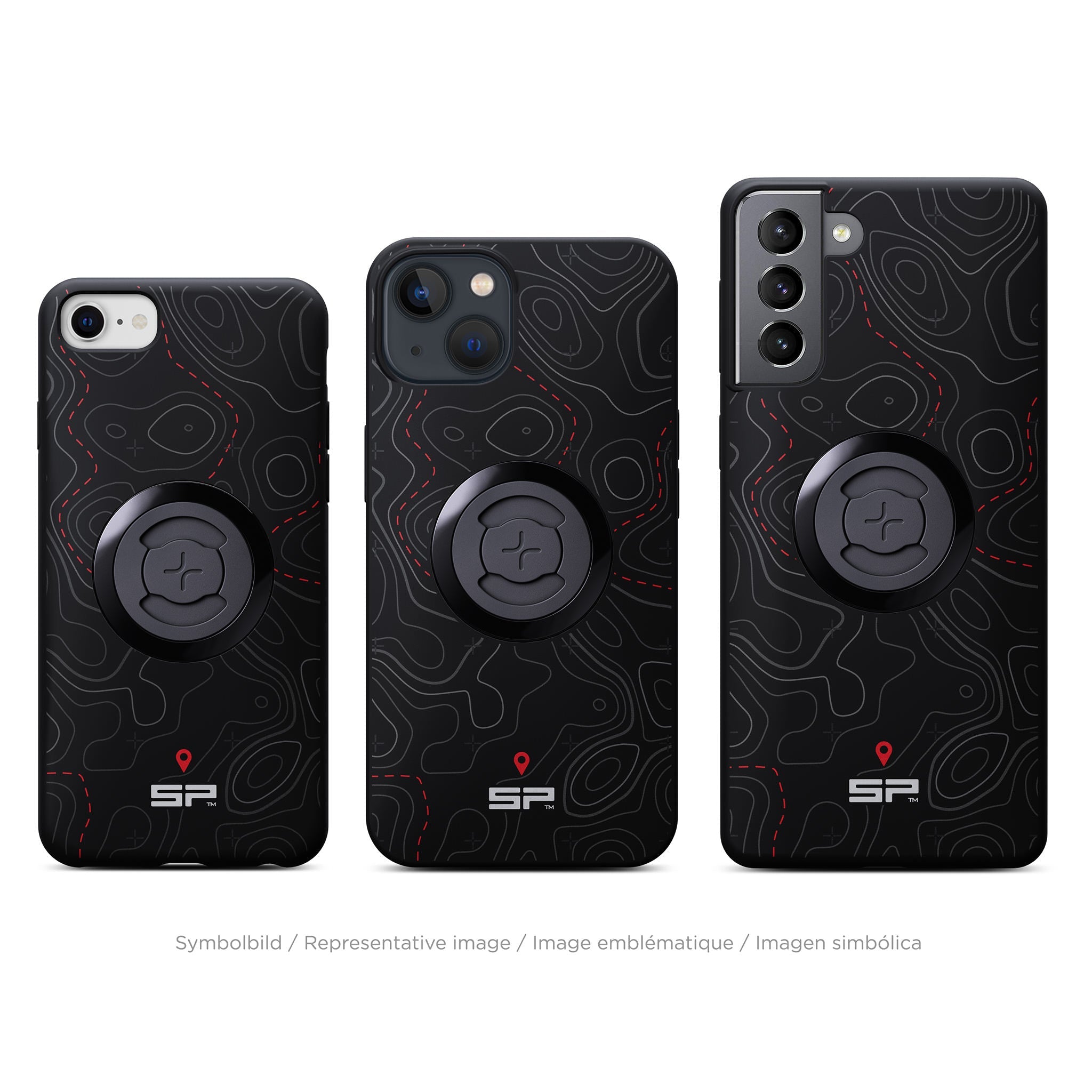 SP Connect Topo Lines coque Rouge fixation guidon