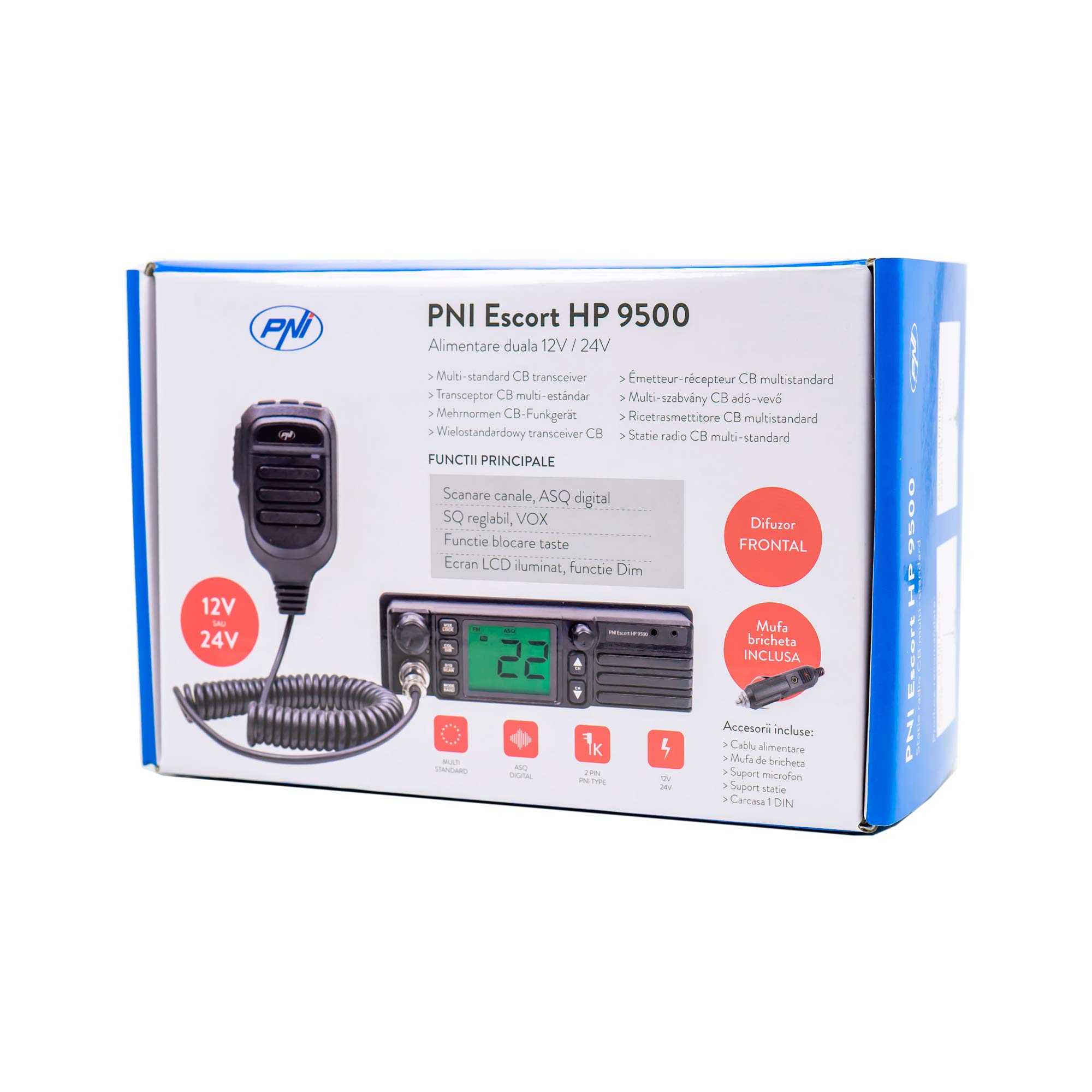 PNI Escort HP 9500 radio CB AM-FM 4W 12V/24V multistandard