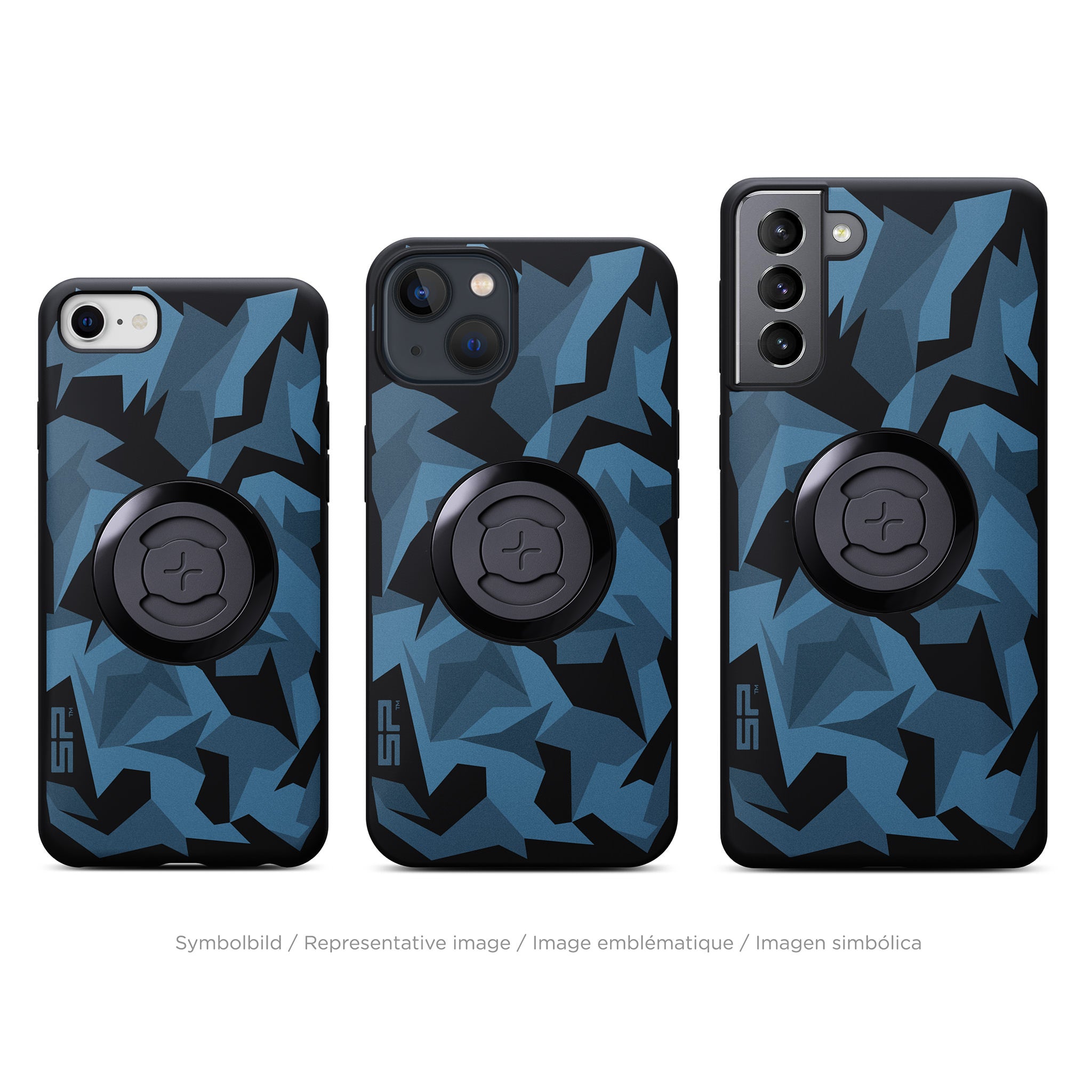 SP Connect Phone Case Geo Camo Bleu coque vélo fixation guidon