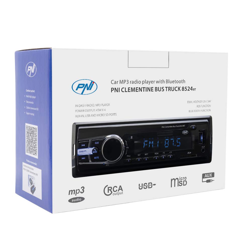 PNI Clementine 8524BT autoradio 1 DIN Bluetooth 12V 24V MP3