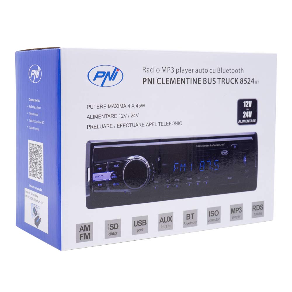 PNI Clementine 8524BT autoradio 1 DIN Bluetooth 12V 24V MP3