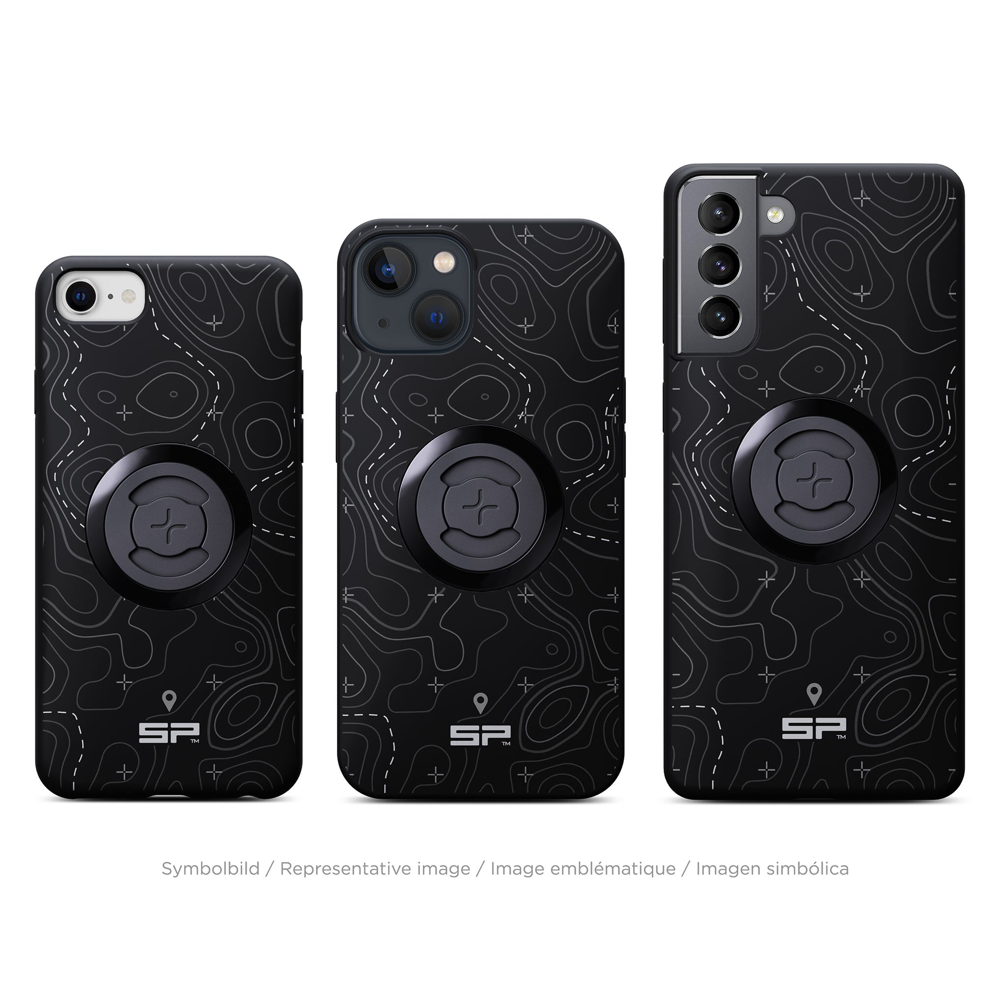 SP Connect Topo Lines gris coque iPhone 17 Pro vélo moto