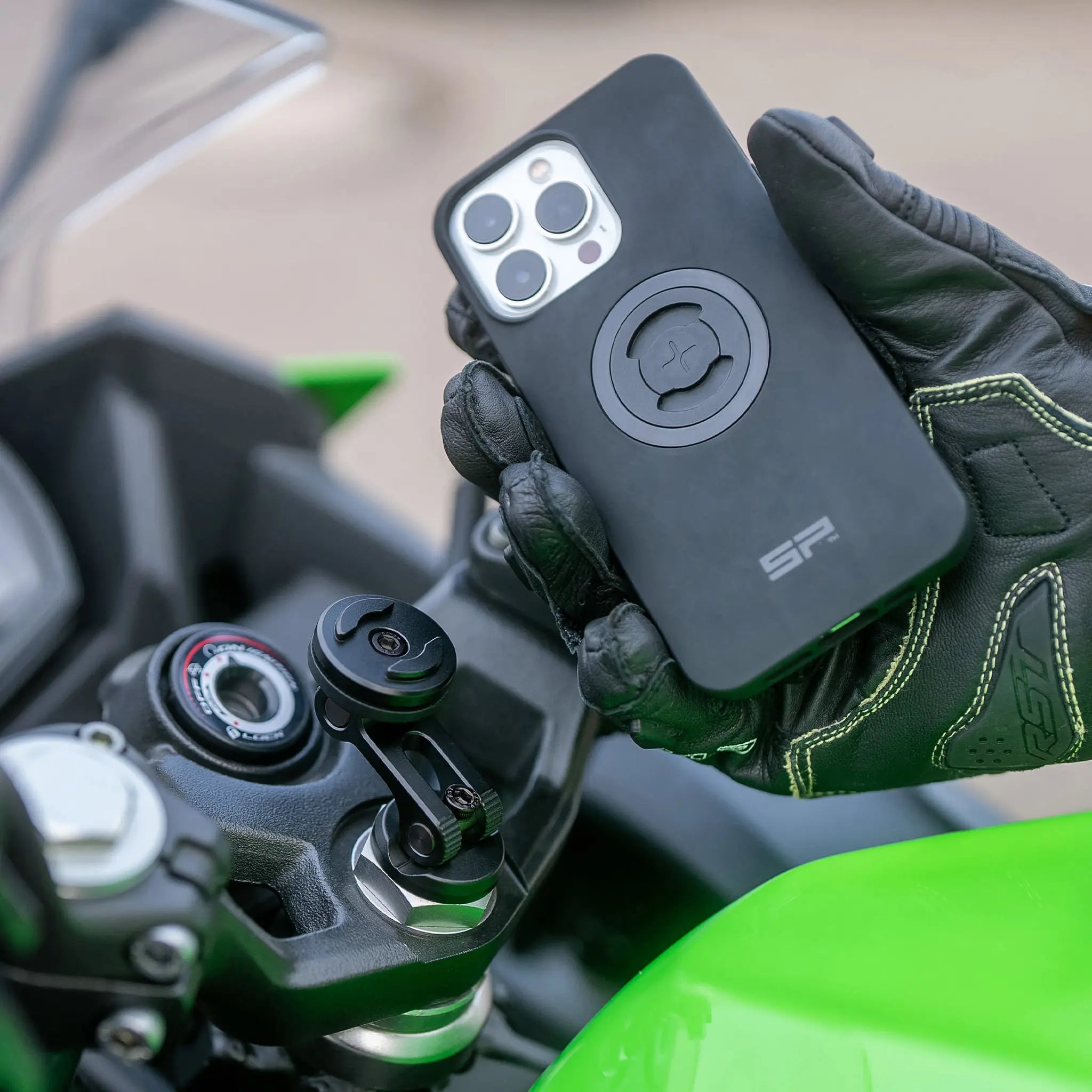 SP Connect Moto Stem Mount support moto alu amorti