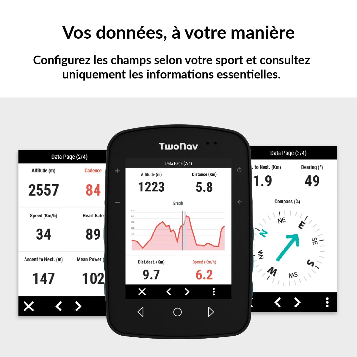 TwoNav Terra GPS vélo 32 Go Terre cuite écran 3,7" IGN