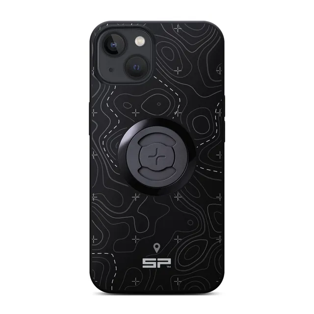 SP Connect Topo Lines gris coque iPhone 17 Pro vélo moto