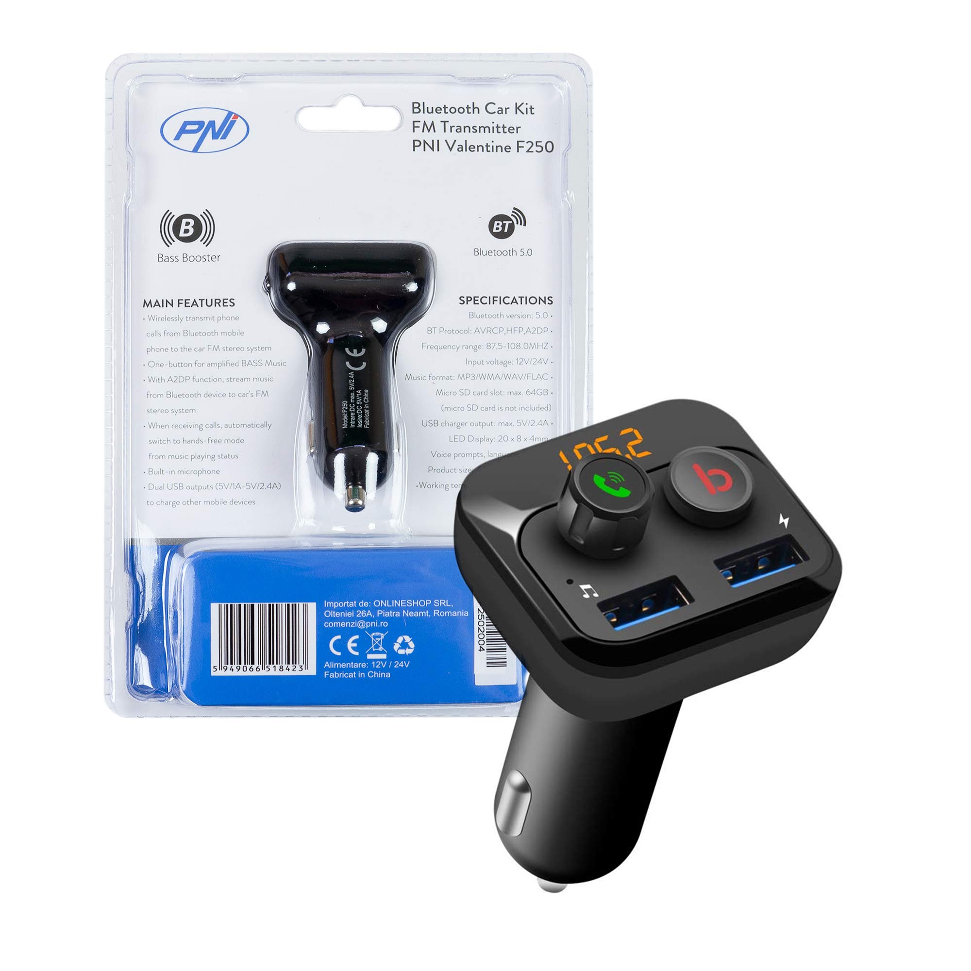 PNI Valentine F250 modulateur FM Bluetooth voiture USB