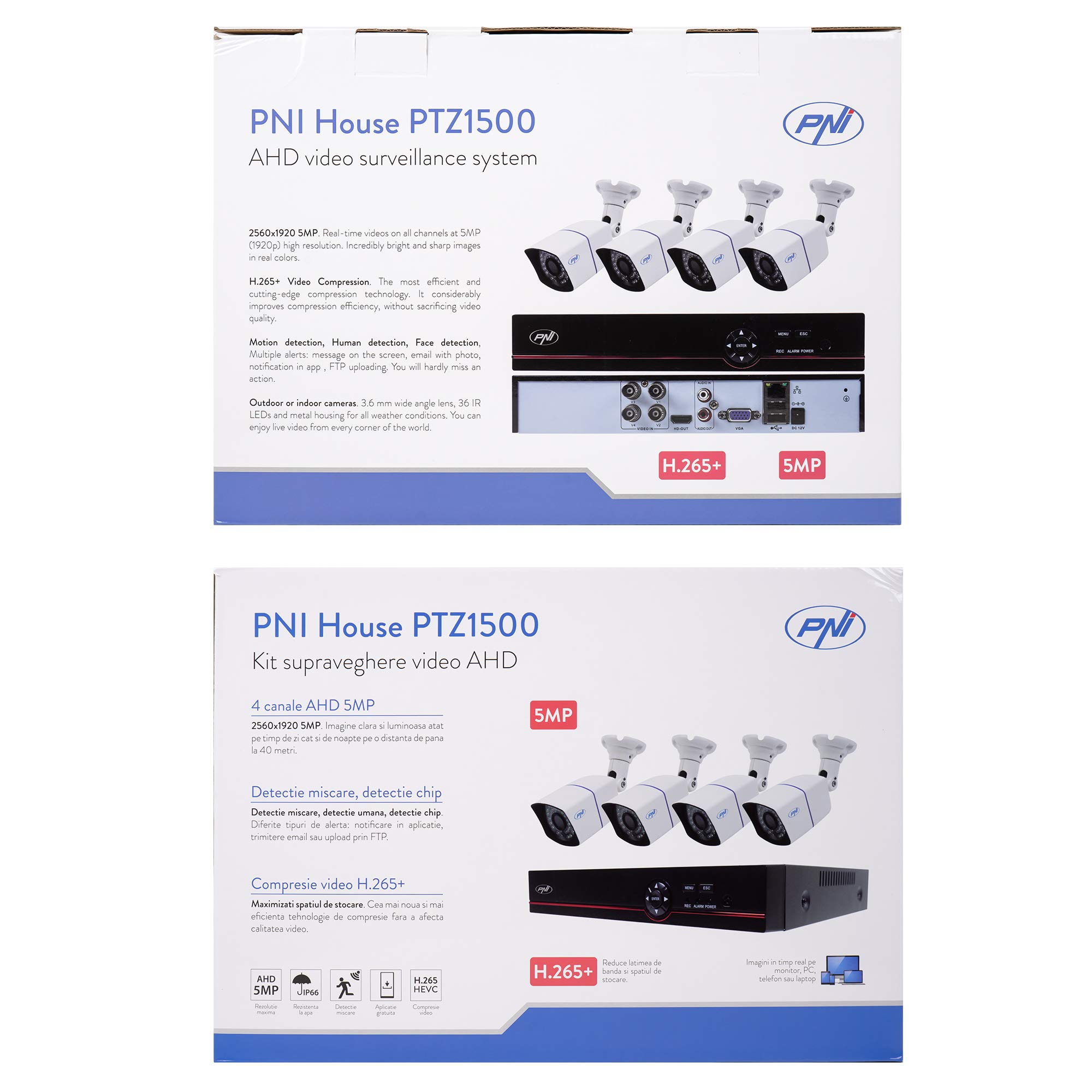 PNI House PTZ1500 Kit Vidéosurveillance 5MP 4 Caméras Extérieur
