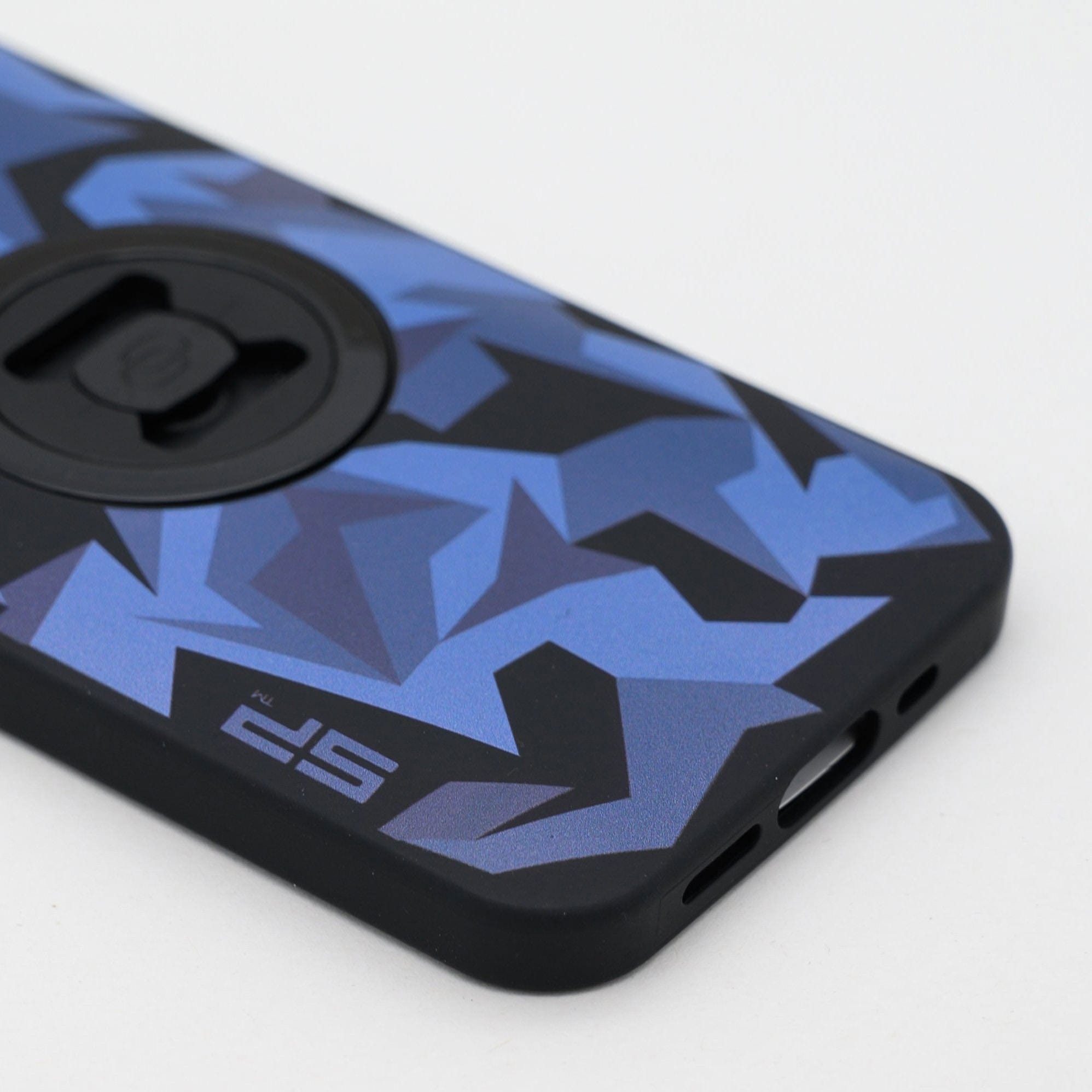 SP Connect Phone Case Geo Camo Bleu coque vélo fixation guidon